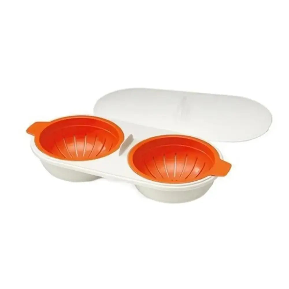 Orange and white silicone egg boiler steamer double cup kitchen separator with two compartments for easy cooking