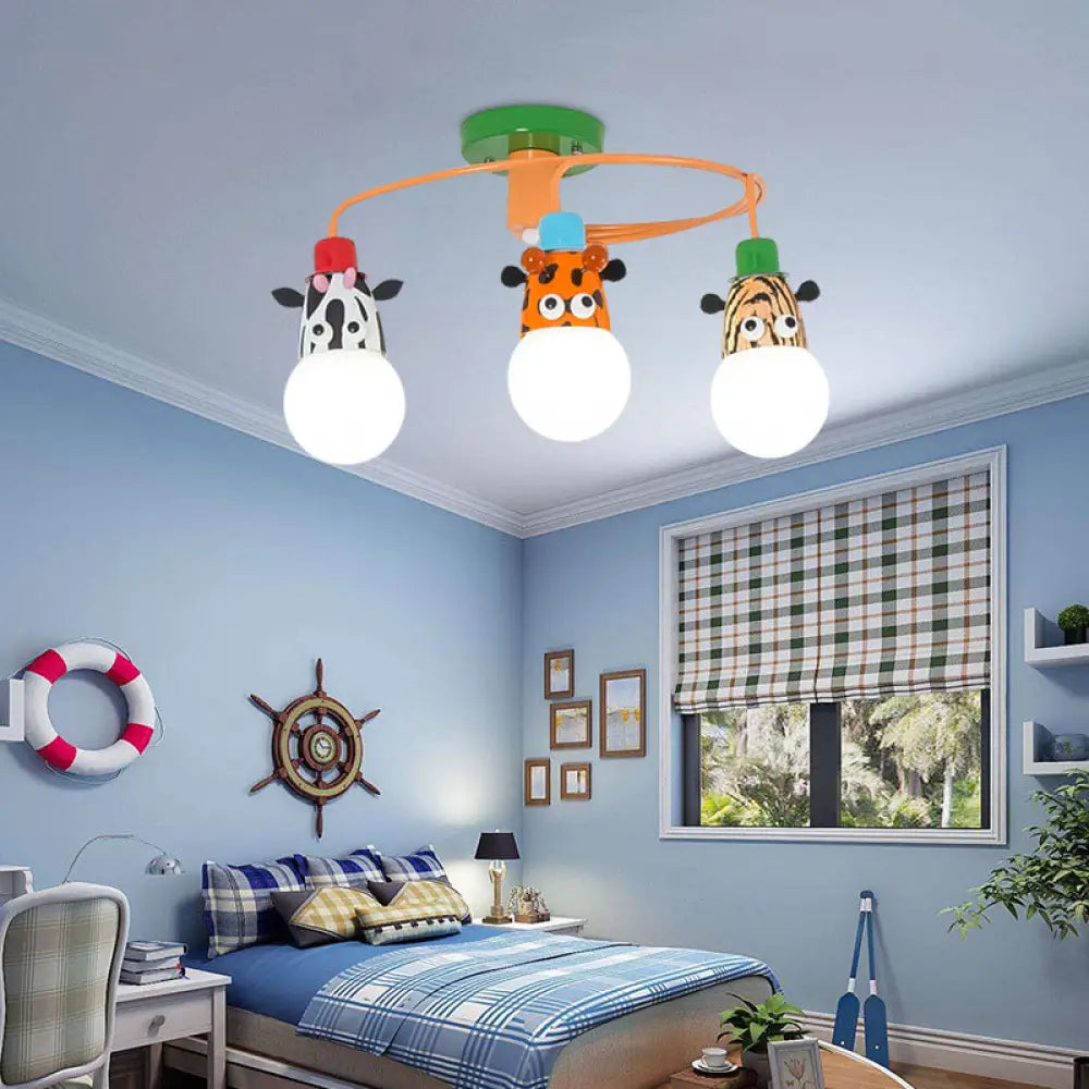 DecorBites™ DecorBites™ Orange Animal Socket Semi Flush Mount Ceiling Light for Kids' Kindergarten Room