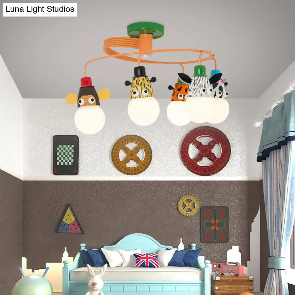 DecorBites™ DecorBites™ Orange Animal Socket Semi Flush Mount Ceiling Light for Kids' Kindergarten Room