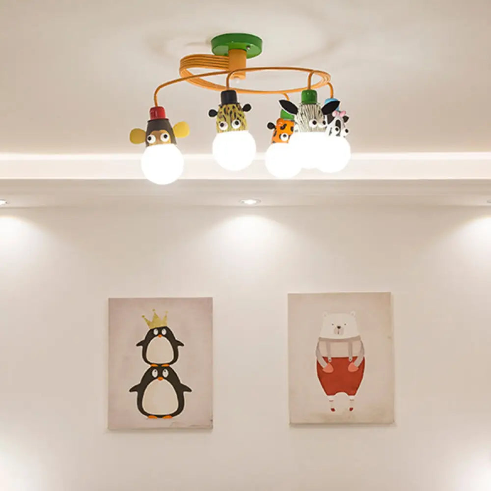 DecorBites™ DecorBites™ Orange Animal Socket Semi Flush Mount Ceiling Light for Kids' Kindergarten Room