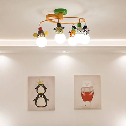 DecorBites™ DecorBites™ Orange Animal Socket Semi Flush Mount Ceiling Light for Kids' Kindergarten Room