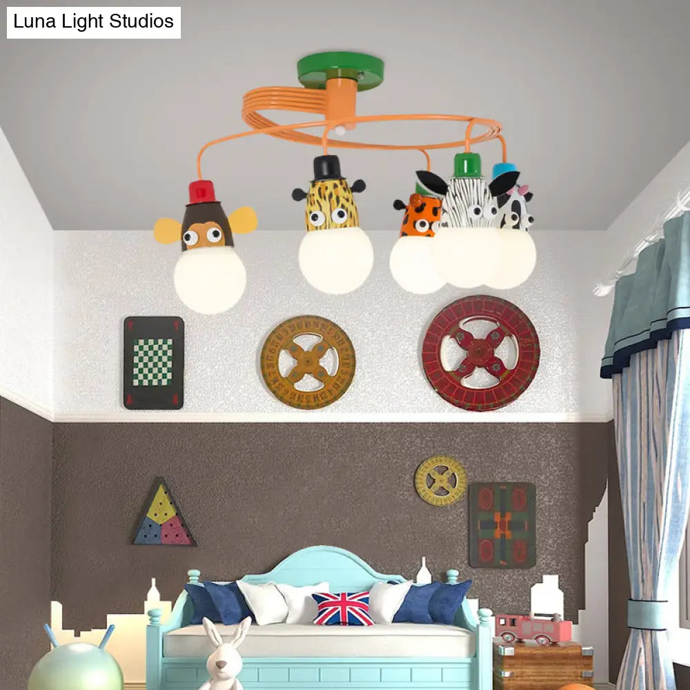 DecorBites™ DecorBites™ Orange Animal Socket Semi Flush Mount Ceiling Light for Kids' Kindergarten Room