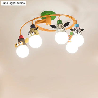 DecorBites™ DecorBites™ Orange Animal Socket Semi Flush Mount Ceiling Light for Kids' Kindergarten Room