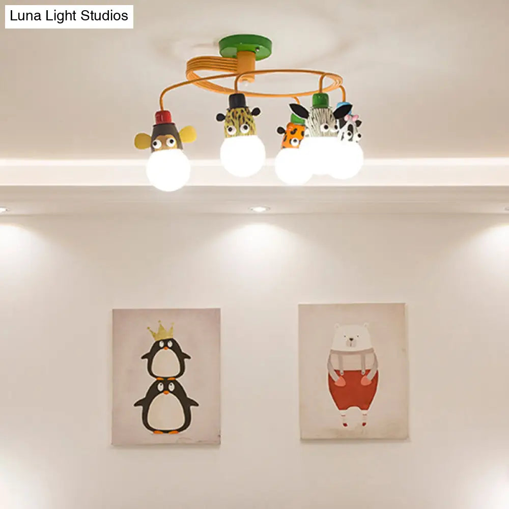DecorBites™ DecorBites™ Orange Animal Socket Semi Flush Mount Ceiling Light for Kids' Kindergarten Room