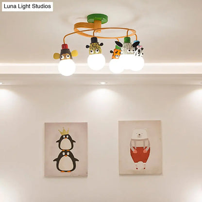 DecorBites™ DecorBites™ Orange Animal Socket Semi Flush Mount Ceiling Light for Kids' Kindergarten Room