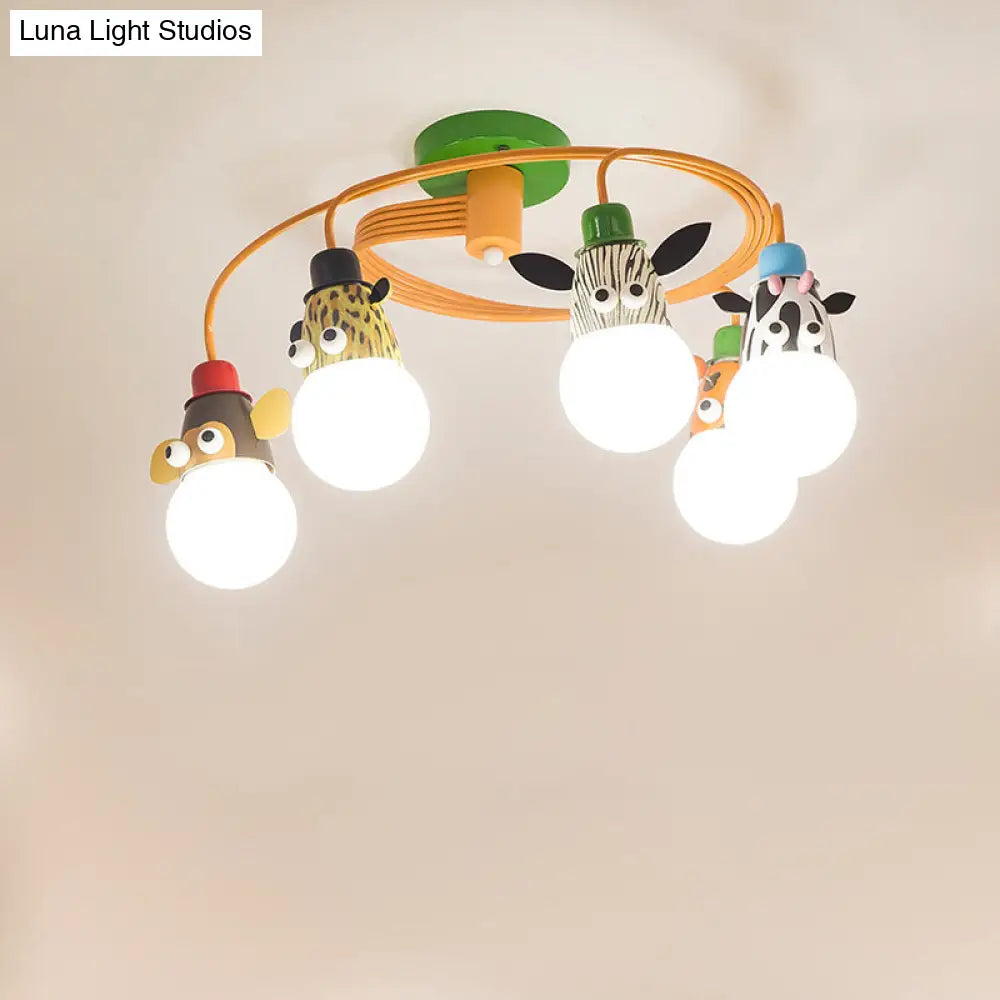 DecorBites™ DecorBites™ Orange Animal Socket Semi Flush Mount Ceiling Light for Kids' Kindergarten Room