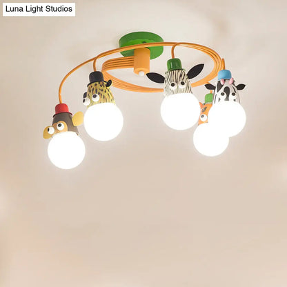 DecorBites™ DecorBites™ Orange Animal Socket Semi Flush Mount Ceiling Light for Kids' Kindergarten Room