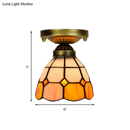 DecorBites™ DecorBites™ Orange Art Glass Ceiling Lamp - Tiffany Style Grid Bowl Mount for Bathroom - 8"/6" Width