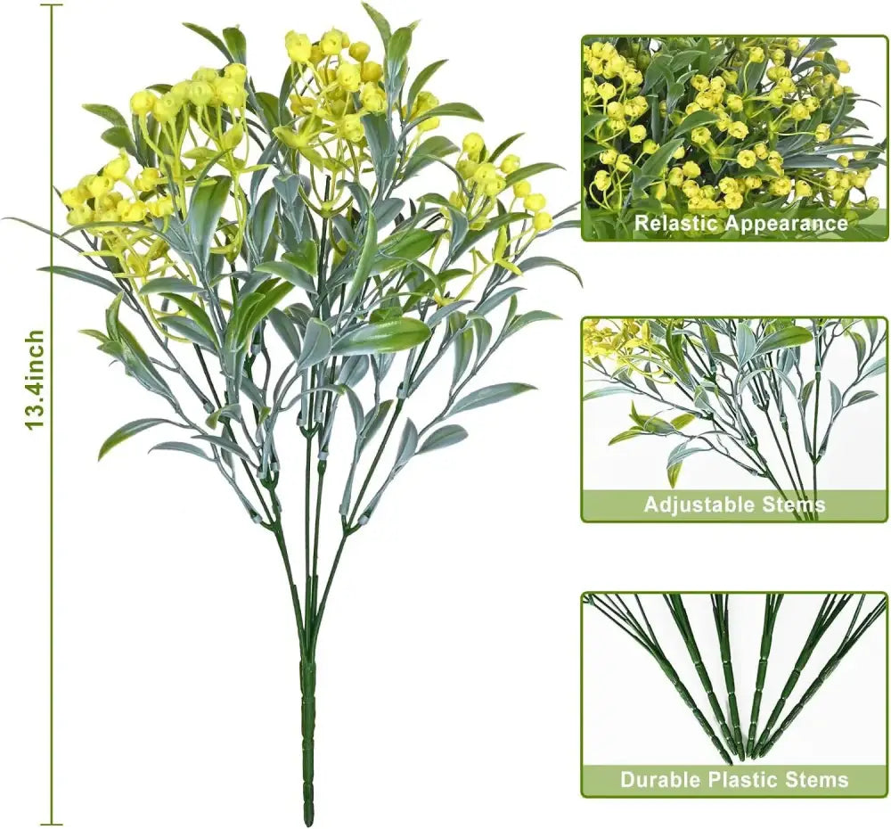 A 13.4-inch lover fruit artificial plant with vibrant yellow blossoms and glossy green leaves on plastic stems