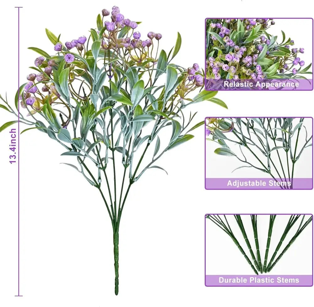 A 13.4-inch babysbreath lover fruit artificial plant with purple blossoms and green leaves in durable plastic for decor
