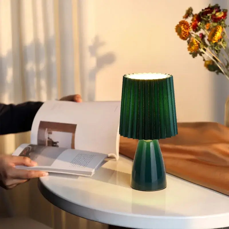Emerald green ceramic milkshake bedside lamp with pleated shade and sleek modern design for bedroom decorbites ceramic milkshake