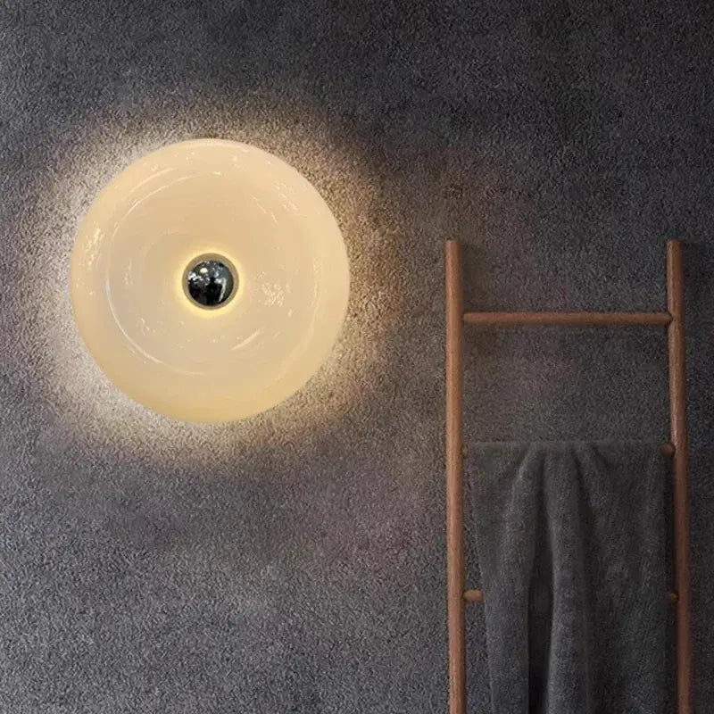 Warm circular orange decorbites glass donut led wall sconce with frosted glass shade for bedroom lighting decor