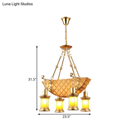 ديكوربايتس™ مصباح معلق زجاجي برتقالي على شكل جزيرة بتصميم سمكة/جيتار - طقم مصباح معلق من الكيروسين باللون الذهبي