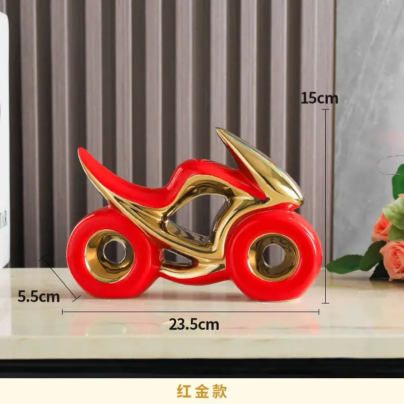 Red and gold ceramic motorcycle light decoration ideal for living room display as a motorcycle light decoration