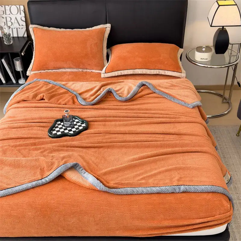 Orange and gray carved velvet blanket with plush fleece and textured trim for living room decor by decorbites velvet blanket