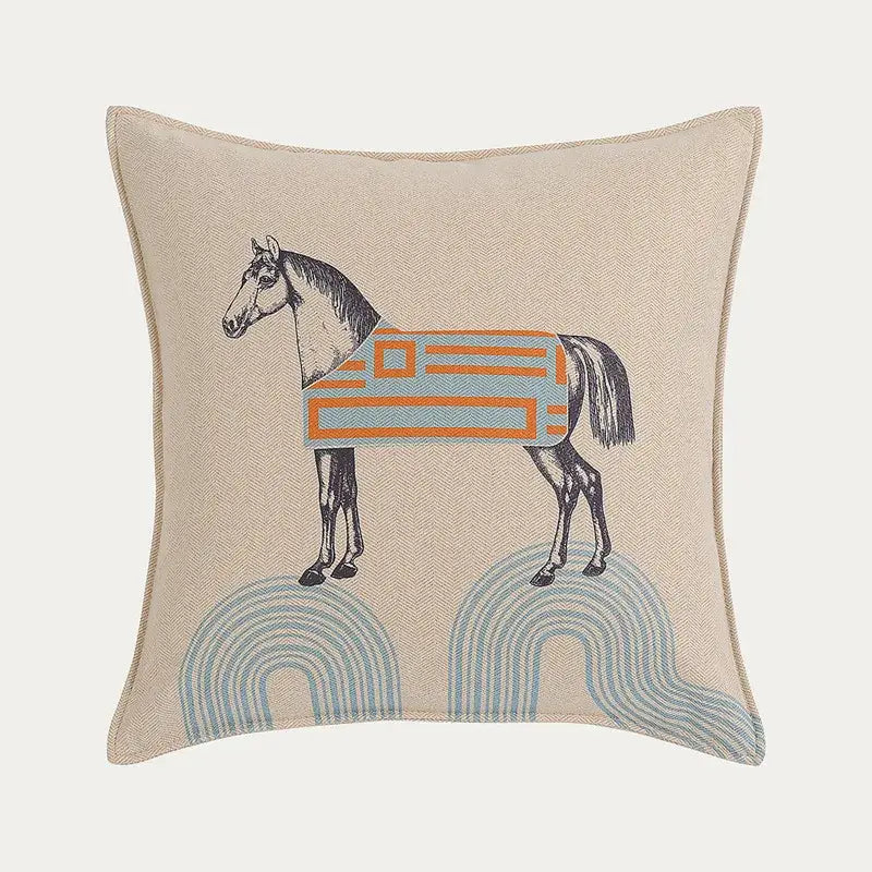 Beige decorbites 45x45 square throw pillowcase featuring an embroidered orange geometric horse for living room decor