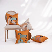 Orange horse 45x45 square throw pillowcase with stylized horse design in teal and black for living room decorbites living room