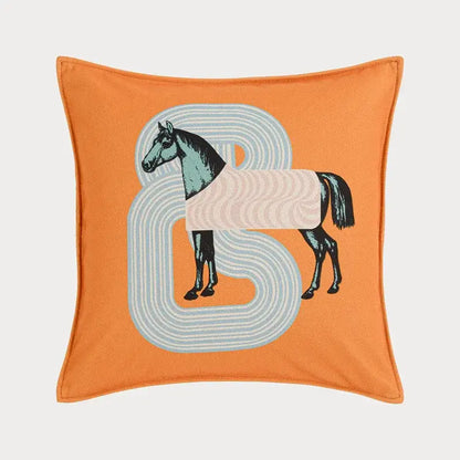 Orange horse 45x45 square throw pillowcase with teal horse design and light blue b for living room decorbites 45x45 square decor