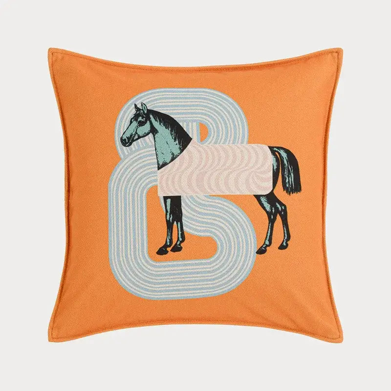 Orange horse 45x45 square throw pillowcase with teal horse design and light blue b for living room decorbites 45x45 square decor