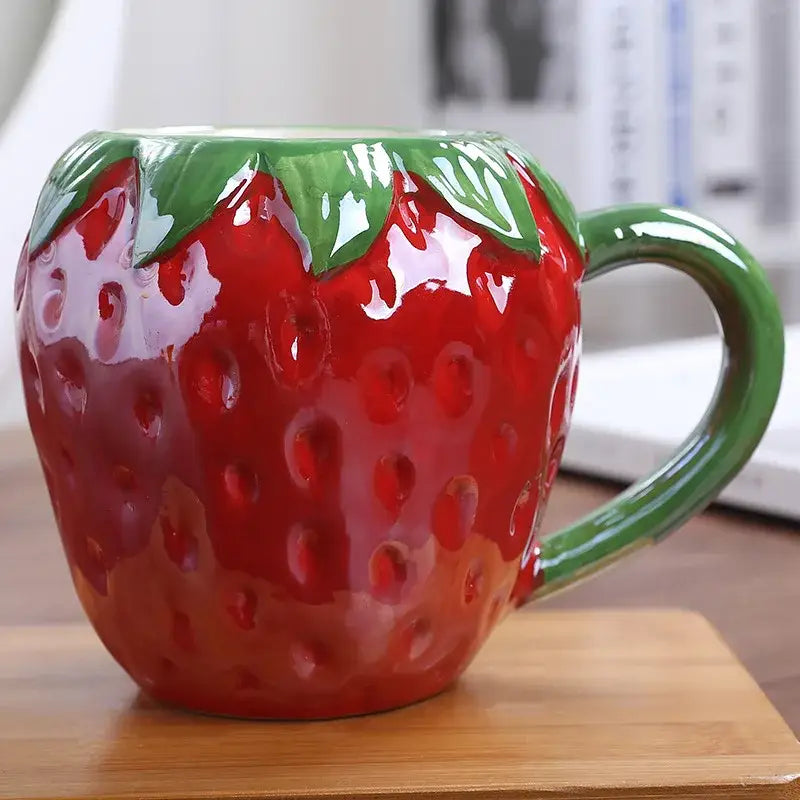 Orange pumpkin fruit ceramic cup kitchen breakfast mug with vibrant red colorful fruit ceramic cup shaped like strawberry
