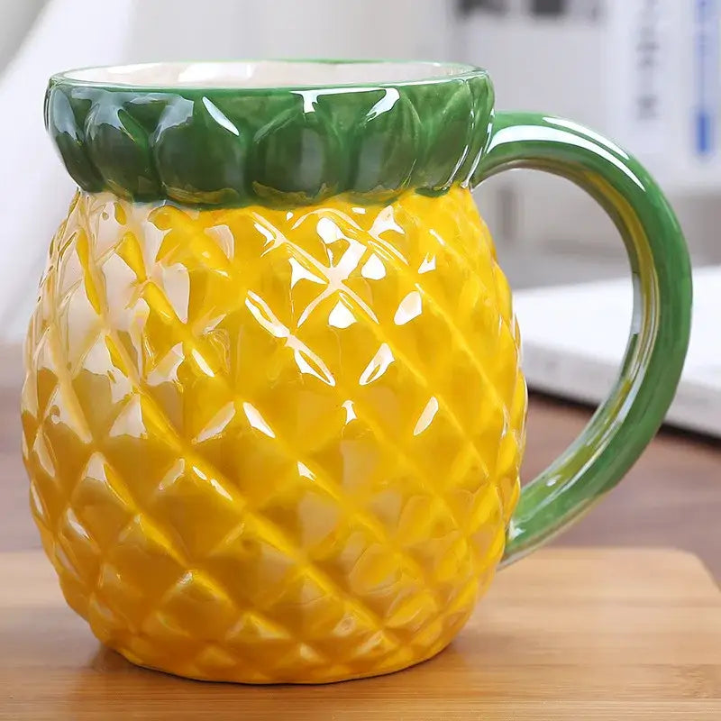 Orange pumpkin fruit ceramic cup kitchen breakfast mug vibrant yellow colorful fruit ceramic pineapple design