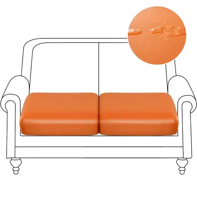 Orange waterproof pu leather sofa cushion cover designed to protect living room seats from spills and stains
