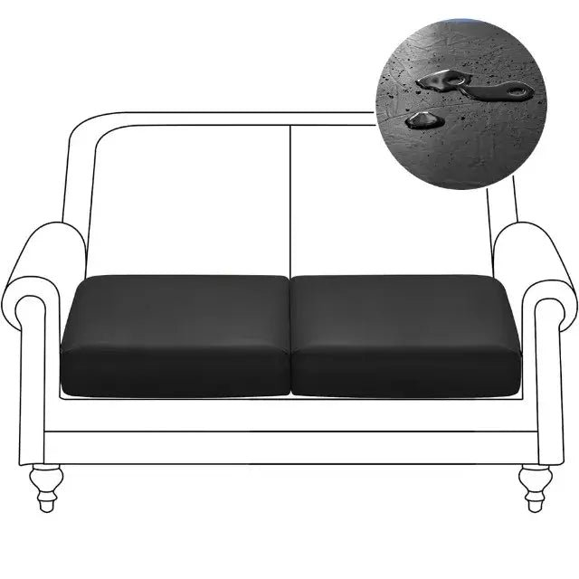 Black water-resistant pu leather sofa cover shown in close-up for living room seat protection