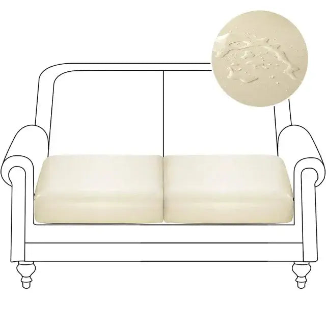 Cream-colored smooth textured sofa cushion cover for two-seater couch in orange waterproof PU leather protector