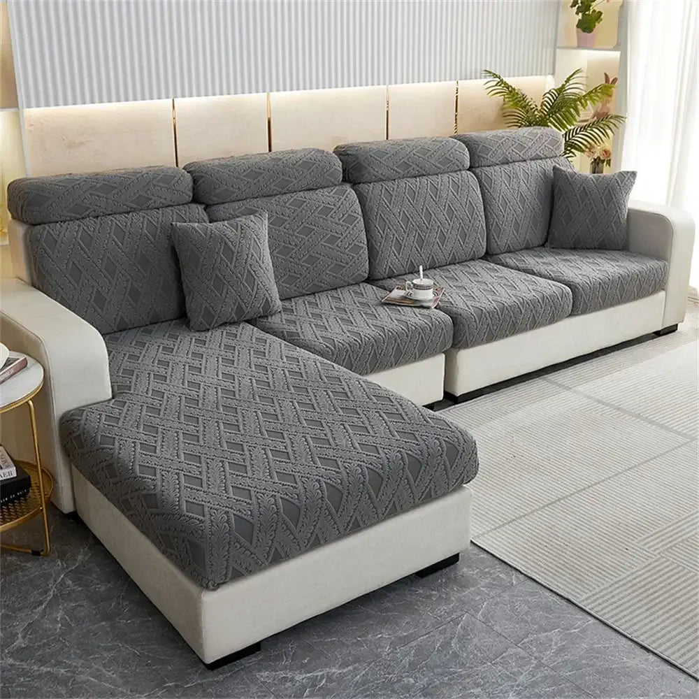 Gray textured fabric sofa seat cover with diamond pattern for orange and white jacquard velvet sofa seat covers living room protector