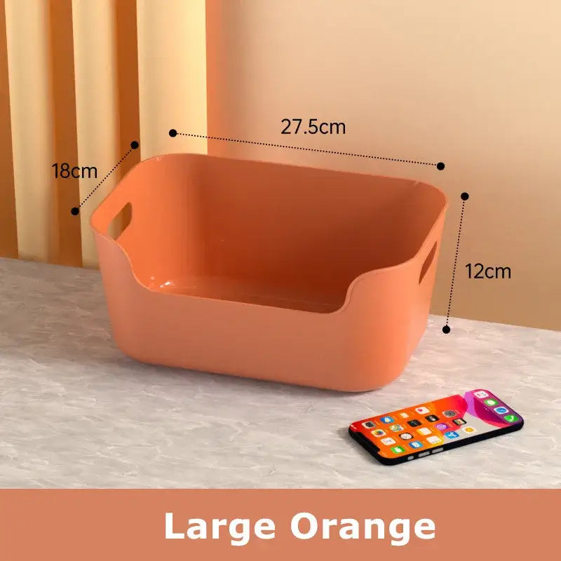 Large orange plastic desktop storage basket with integrated side handles decorbites desktop storage organizer box