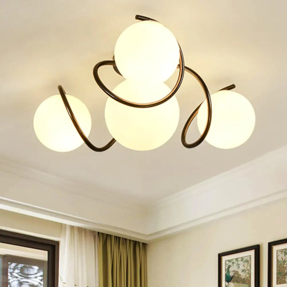 DecorBites™ DecorBites™ Orb Opal Glass Semi Flush Light - Traditional Black/White - 4/7 Lights - Living Room Ceiling Lighting - 22"/34" Wide