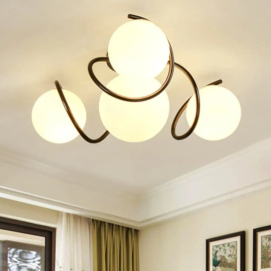 DecorBites™ DecorBites™ Orb Opal Glass Semi Flush Light - Traditional Black/White - 4/7 Lights - Living Room Ceiling Lighting - 22"/34" Wide