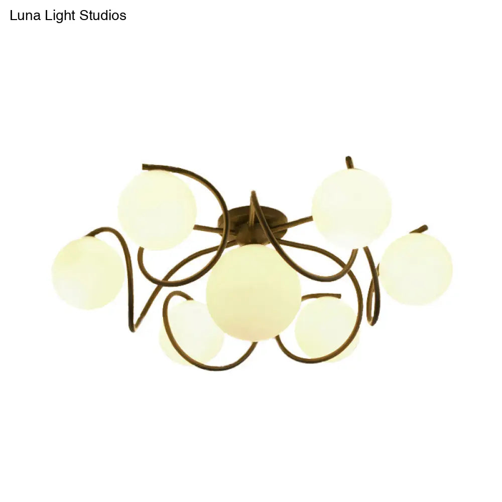 DecorBites™ DecorBites™ Orb Opal Glass Semi Flush Light - Traditional Black/White - 4/7 Lights - Living Room Ceiling Lighting - 22"/34" Wide