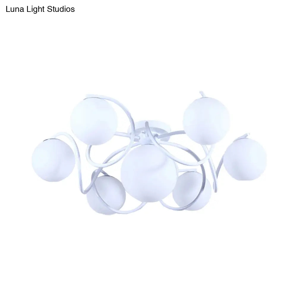 DecorBites™ DecorBites™ Orb Opal Glass Semi Flush Light - Traditional Black/White - 4/7 Lights - Living Room Ceiling Lighting - 22"/34" Wide