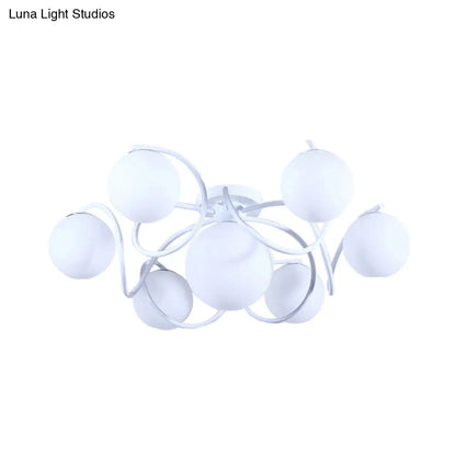 DecorBites™ DecorBites™ Orb Opal Glass Semi Flush Light - Traditional Black/White - 4/7 Lights - Living Room Ceiling Lighting - 22"/34" Wide