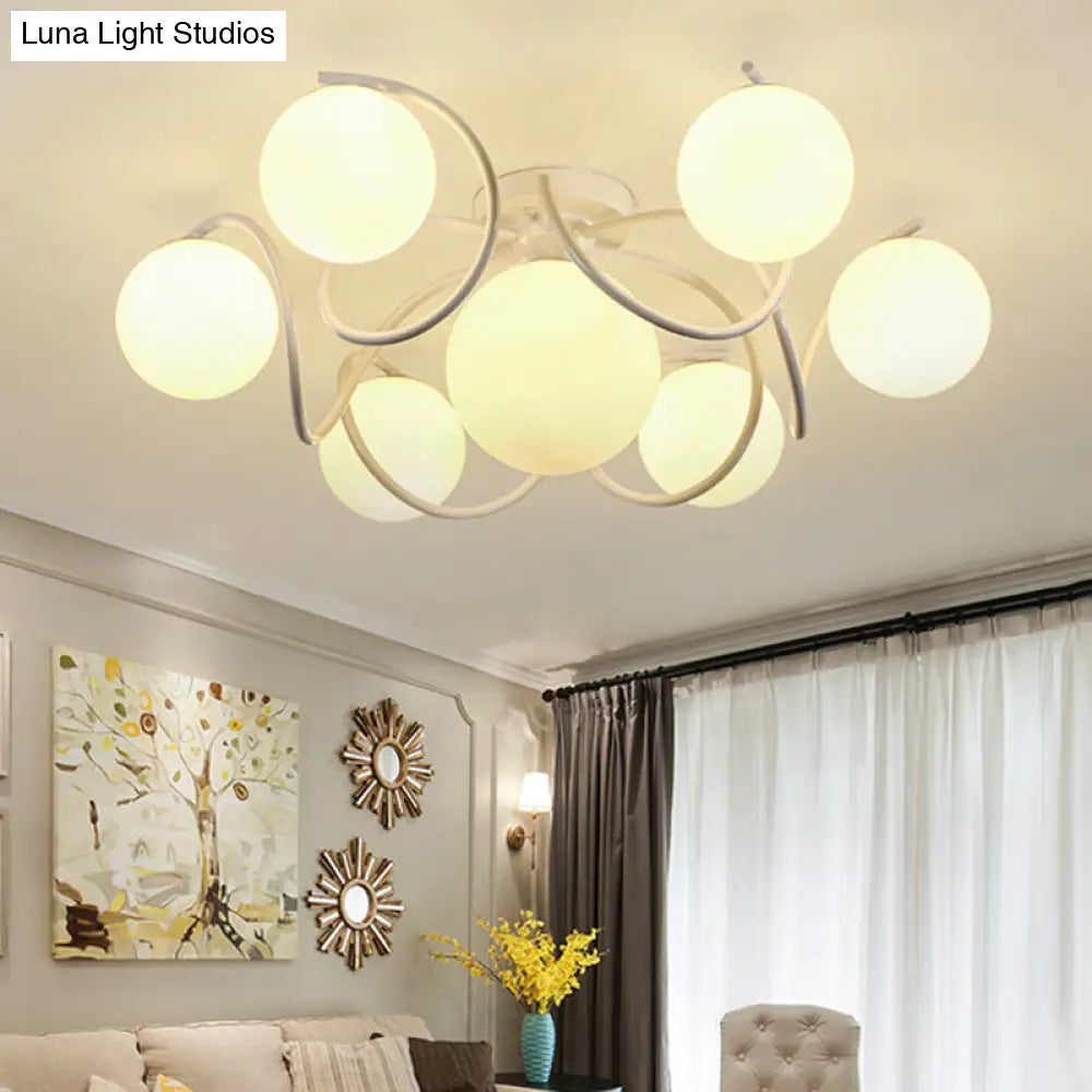 DecorBites™ DecorBites™ Orb Opal Glass Semi Flush Light - Traditional Black/White - 4/7 Lights - Living Room Ceiling Lighting - 22"/34" Wide
