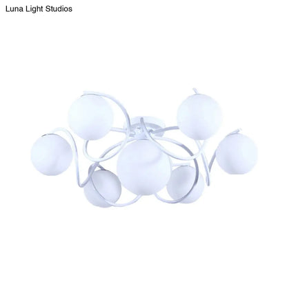 DecorBites™ DecorBites™ Orb Opal Glass Semi Flush Light - Traditional Black/White - 4/7 Lights - Living Room Ceiling Lighting - 22"/34" Wide
