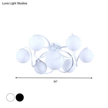 DecorBites™ DecorBites™ Orb Opal Glass Semi Flush Light - Traditional Black/White - 4/7 Lights - Living Room Ceiling Lighting - 22"/34" Wide