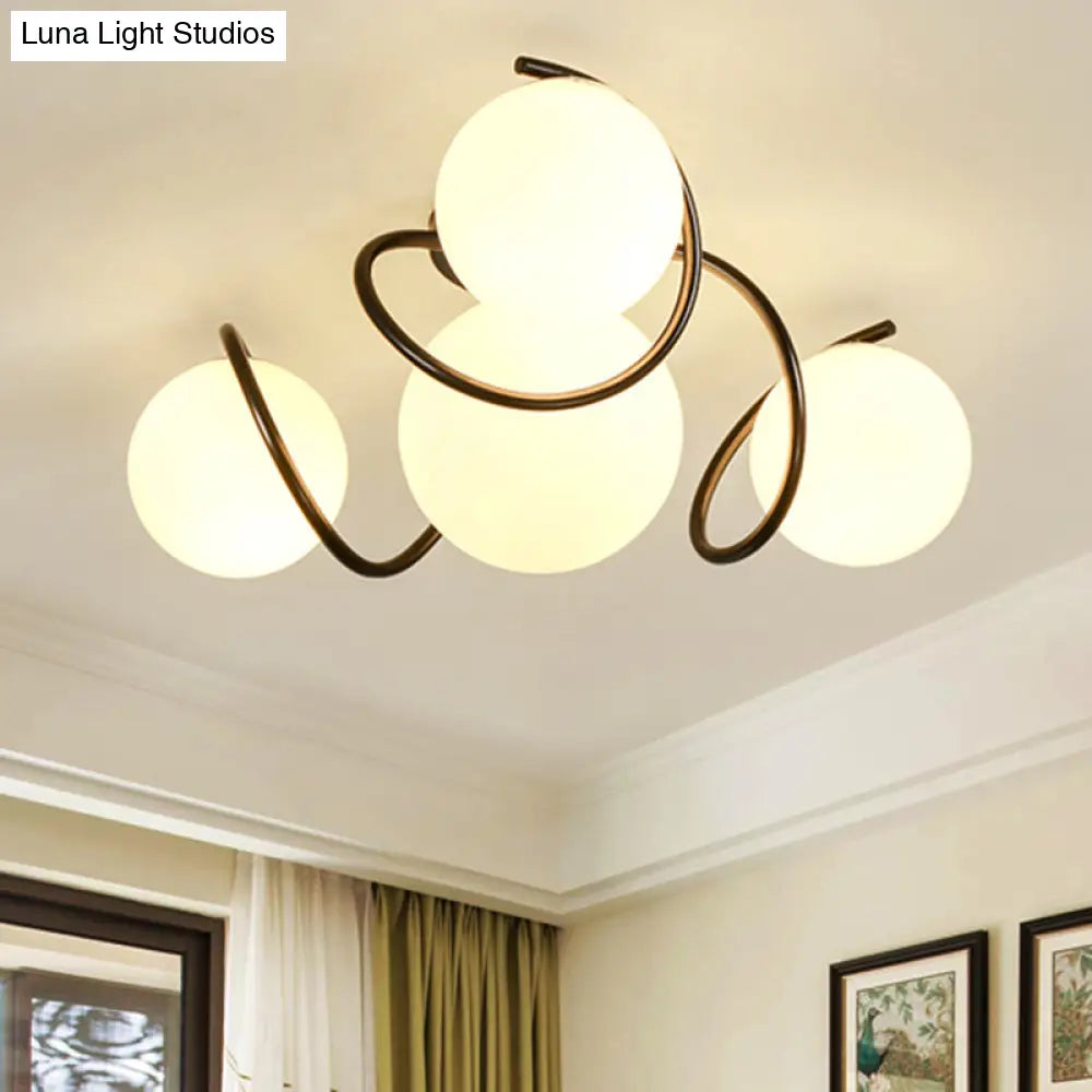 DecorBites™ DecorBites™ Orb Opal Glass Semi Flush Light - Traditional Black/White - 4/7 Lights - Living Room Ceiling Lighting - 22"/34" Wide