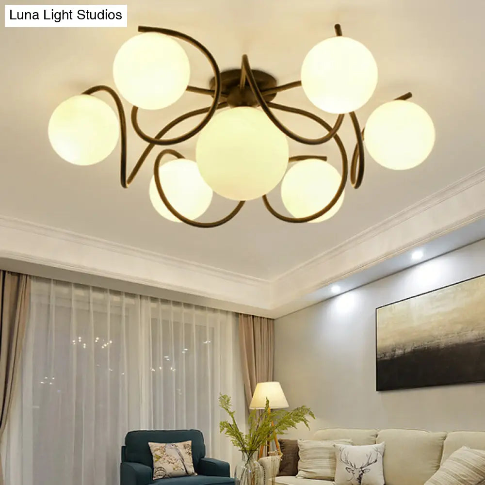 DecorBites™ DecorBites™ Orb Opal Glass Semi Flush Light - Traditional Black/White - 4/7 Lights - Living Room Ceiling Lighting - 22"/34" Wide