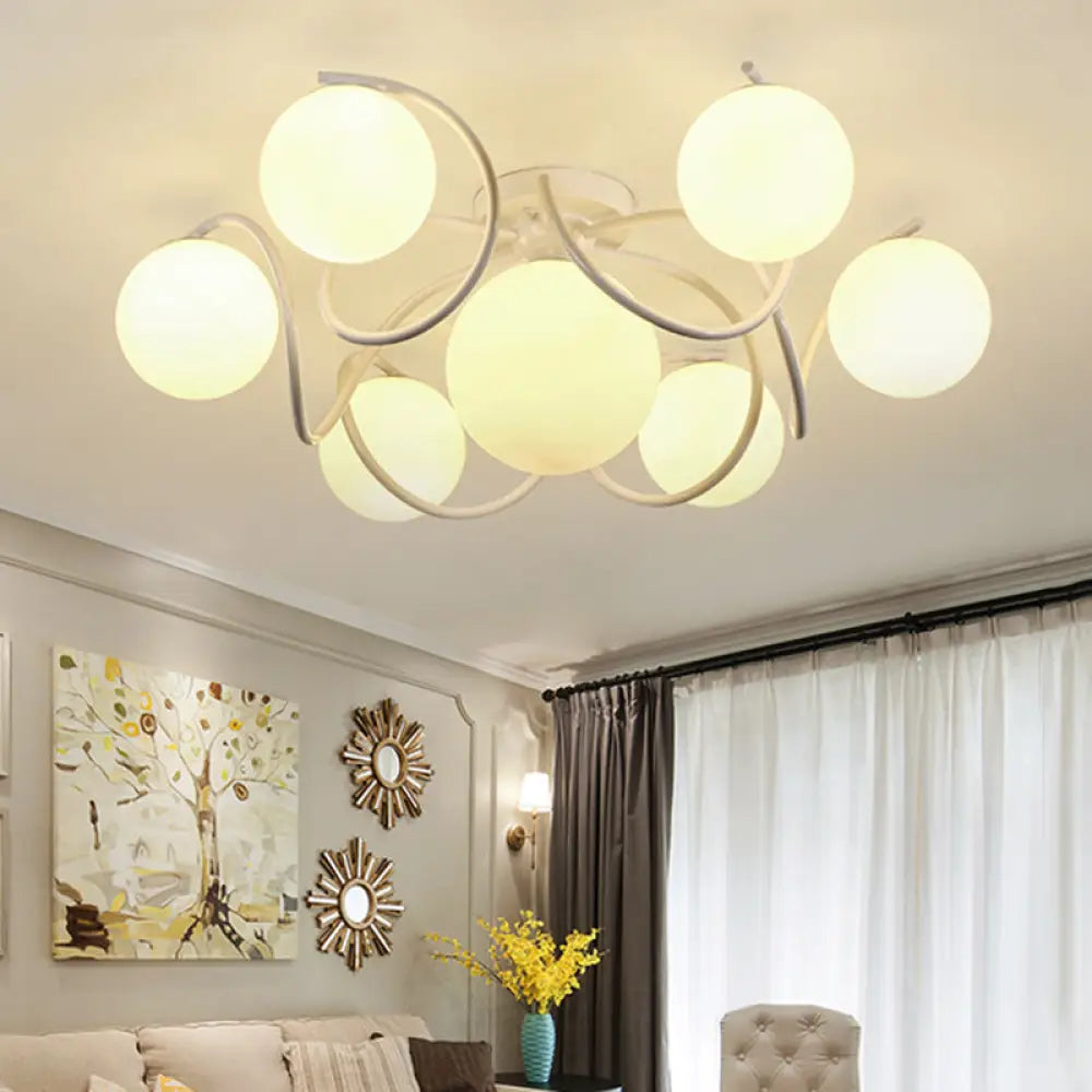 DecorBites™ DecorBites™ Orb Opal Glass Semi Flush Light - Traditional Black/White - 4/7 Lights - Living Room Ceiling Lighting - 22"/34" Wide