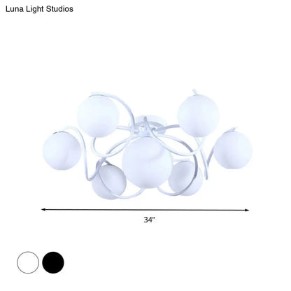 DecorBites™ DecorBites™ Orb Opal Glass Semi Flush Light - Traditional Black/White - 4/7 Lights - Living Room Ceiling Lighting - 22"/34" Wide
