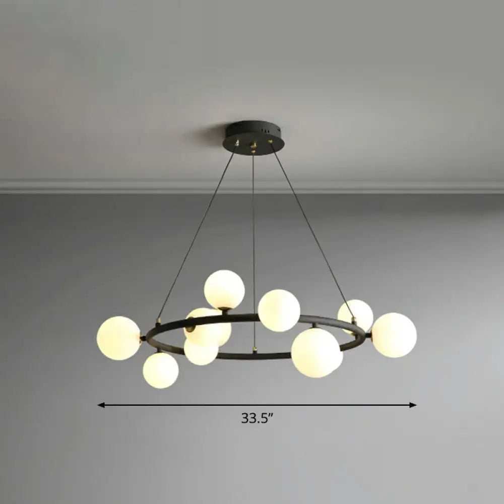Orb Opal Glass Shade Modern Ring Metal Chandelier Light - Stylish Hanging Lamp