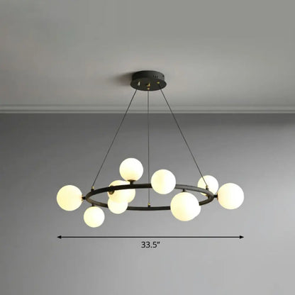 Orb Opal Glass Shade Modern Ring Metal Chandelier Light - Stylish Hanging Lamp