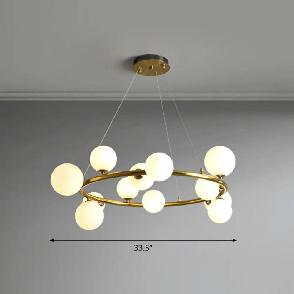 Orb Opal Glass Shade Modern Ring Metal Chandelier Light - Stylish Hanging Lamp