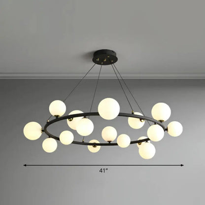 Orb Opal Glass Shade Modern Ring Metal Chandelier Light - Stylish Hanging Lamp