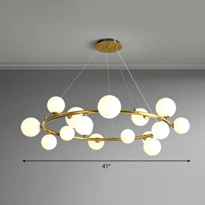 Orb Opal Glass Shade Modern Ring Metal Chandelier Light - Stylish Hanging Lamp