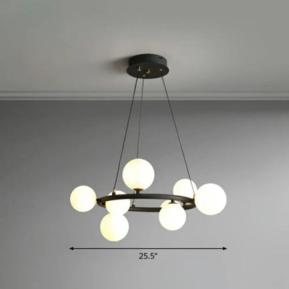 Orb Opal Glass Shade Modern Ring Metal Chandelier Light - Stylish Hanging Lamp