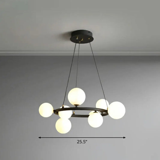 Orb Opal Glass Shade Modern Ring Metal Chandelier Light - Stylish Hanging Lamp
