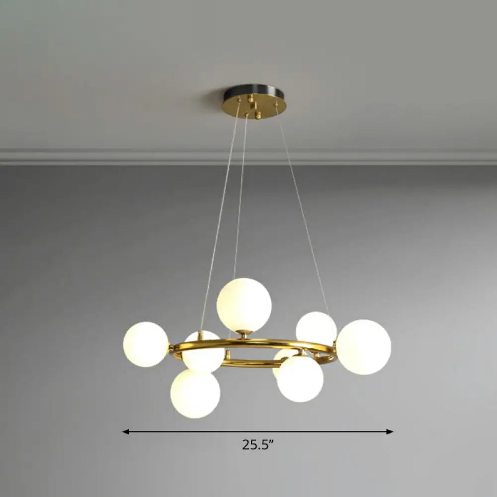 Orb Opal Glass Shade Modern Ring Metal Chandelier Light - Stylish Hanging Lamp